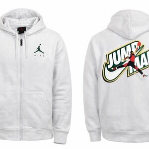 Nike Off White Jumpman Air Jordan Zip-Up Hoodie Logo Zip Up Sweater Youth L